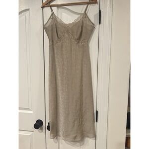 Vintage VANITY FAIR Night Gown Lingerie Lace Size 36 Beige Long Jaqured